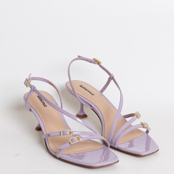 Anthropologie Lola Cruz Julia Sandals Kitten Heel Slingback Leather Lilac EU 38 - Picture 4 of 15